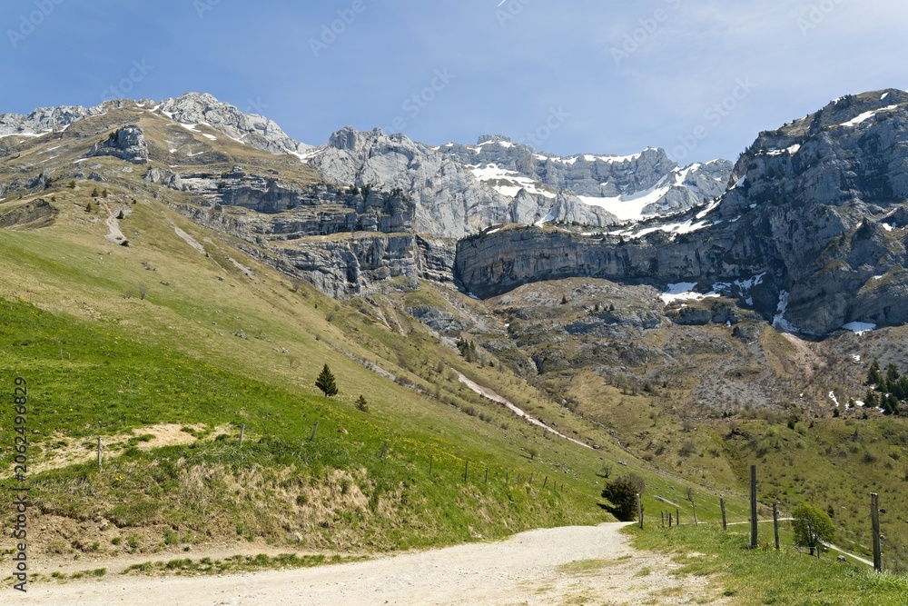 Obraz premium View of La Tournette mountain 2,351 meters high in the Bornes Massif. Haute Savoie. France. Europe.