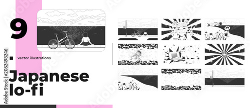 Foto Japanese lo fi line illustration set