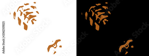 Картината върху платно Small Brown Glowing Clustered Footprints and Tracks on White and Black Backgroun