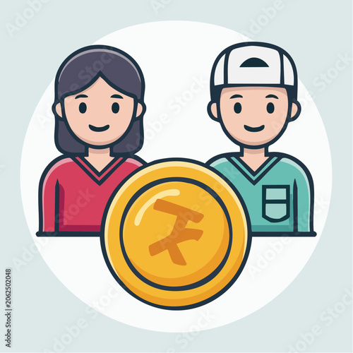 Two People and Indian Rupee Coin Icon