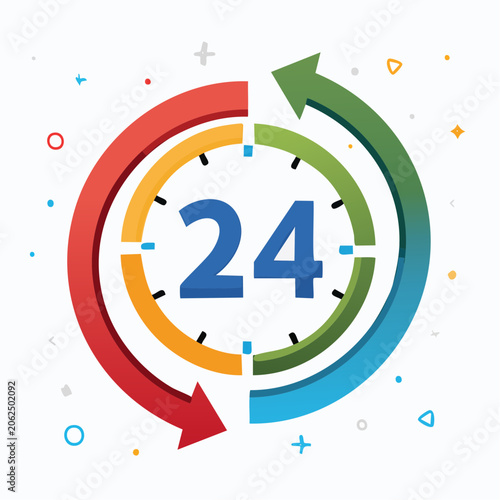 24 Hour Service Icon with Arrows and Clock Face