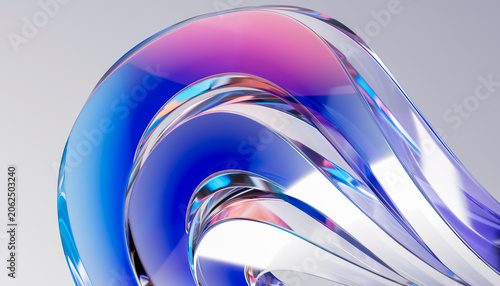 Layered 3D crystal wave with blue and pink color bands.