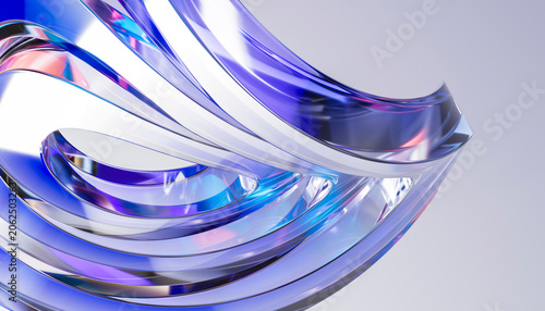 Flowing 3D glass ribbon forming a polished abstract curve.