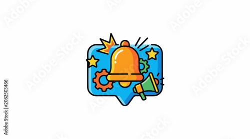 Colorful cartoon illustration of notification bell and megaphone