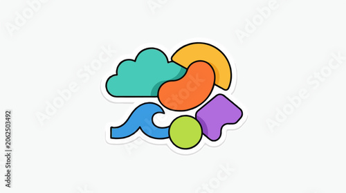 Colorful abstract shapes resembling clouds and waves