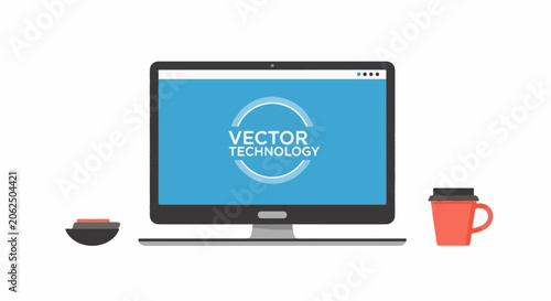 Graphic illustration of a computer monitor with vector technology on the screen