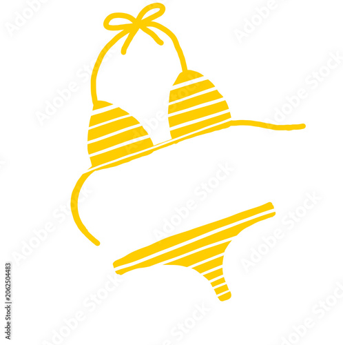 Yellow and white horizontal stripes bikini set illustration
