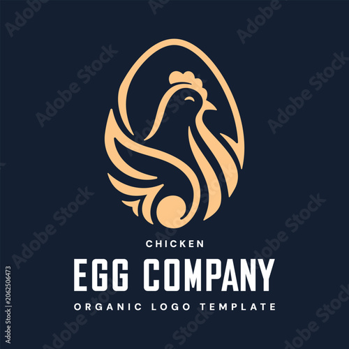 Elegant Egg Shaped Chicken Logo Design for Organic Egg Company