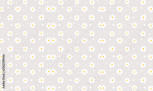 Seamless floral pattern with small white daisies on lavender background