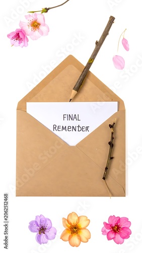 Brown envelope with final reminder note.