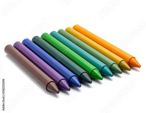 Colorful crayons arranged in a row.