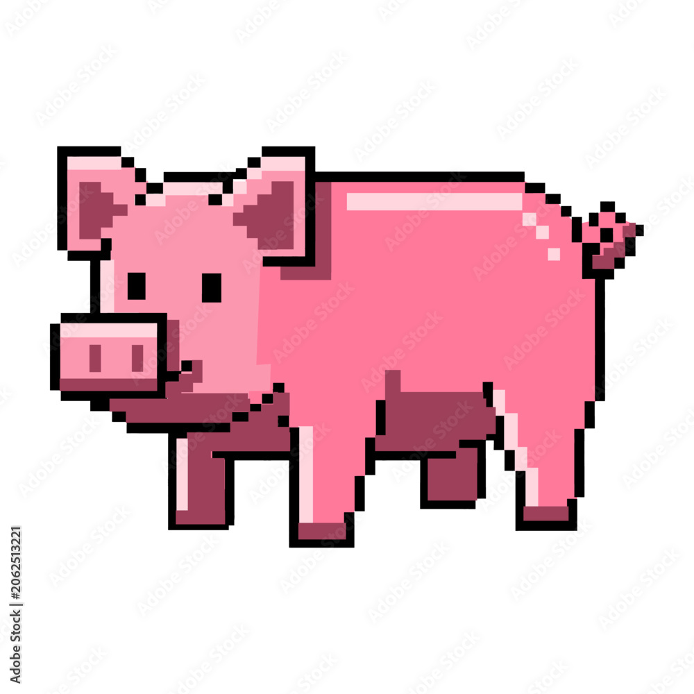 Fototapeta premium Pixel Retro Pig 8-bit Vector graphic design