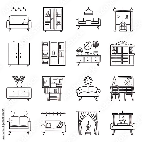 Furniture icons set for interior design.
