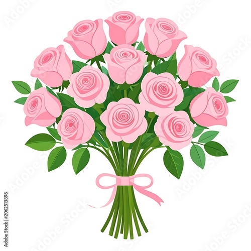 Bouquet of Pink Roses with Ribbon.