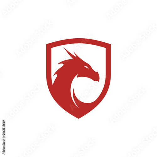 Canvastavla Red Dragon Head Silhouette Inside a Protective Shield Emblem Design