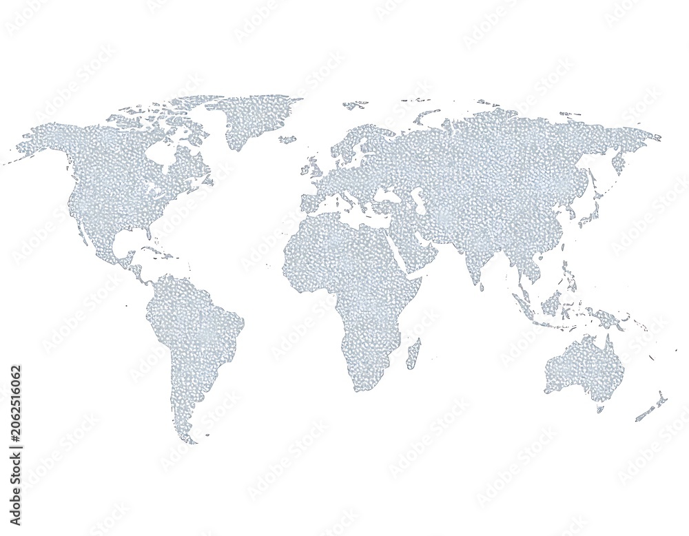Fototapeta premium Gray World Map on White Background.