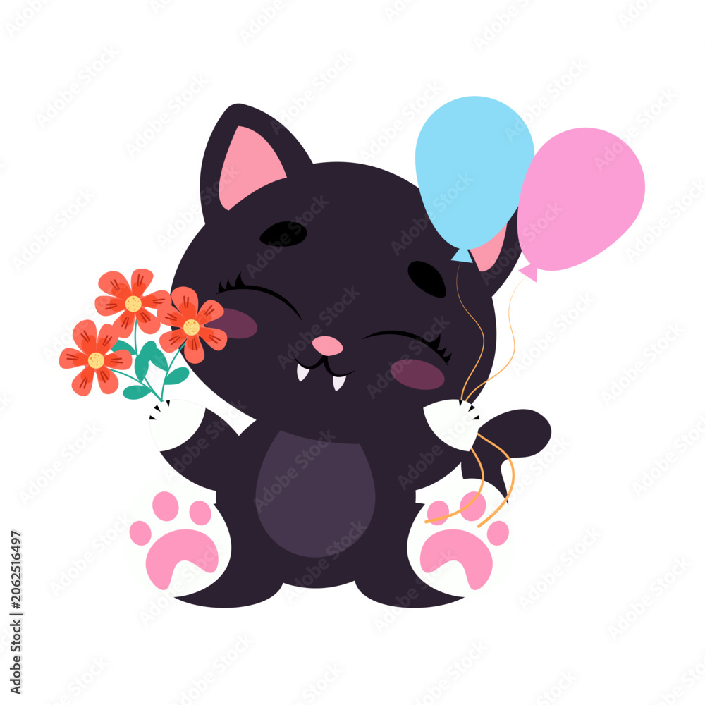 Naklejka premium Cute black cat character illustration