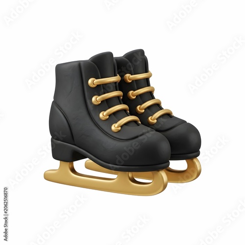 3D rendered pair of black and gold ice skates