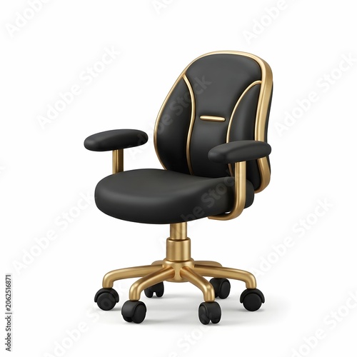 Modern luxury office chair in black and gold style, isolated on white background