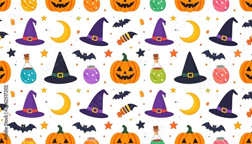 Halloween icons and symbols pattern.