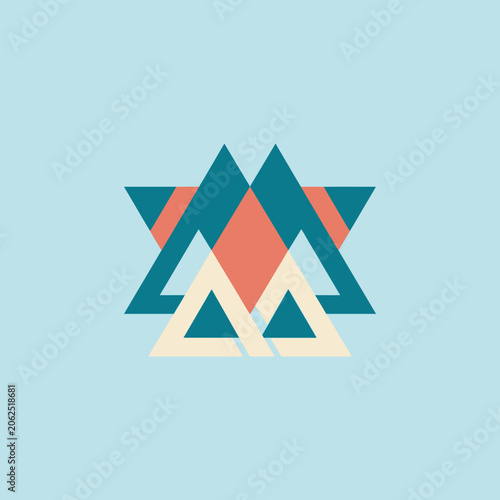 A geometric abstract design with overlapping triangles and shapes