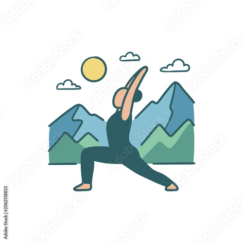 Minimalist illustration of a person doing yoga outdoors