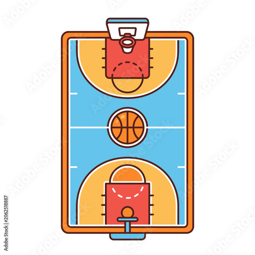 Flat vector illustration of a colorful basketball court