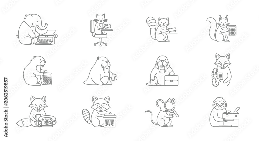 Fototapeta premium Business Animal Characters Working at Office Desks
