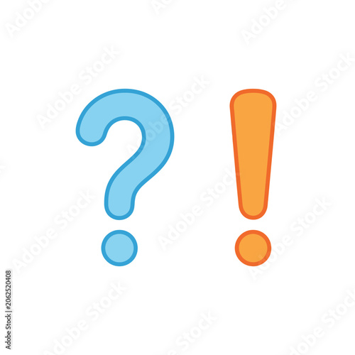 Blue question mark and orange exclamation point on white