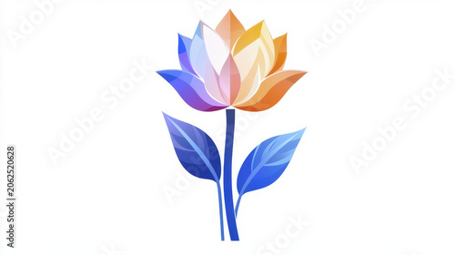Vibrant and colorful flower design featuring layered petals shades of orange, blue, and white, symbolizing beauty and nature