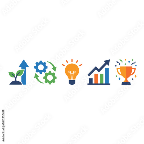 Business growth and success icons set on white background