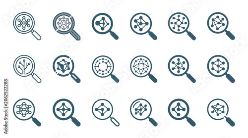 Magnifying glass icons with various patterns.