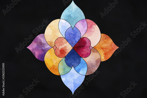 Colorful quatrefoil design features vibrant hues and watercolor effect, creating stunning visual impact