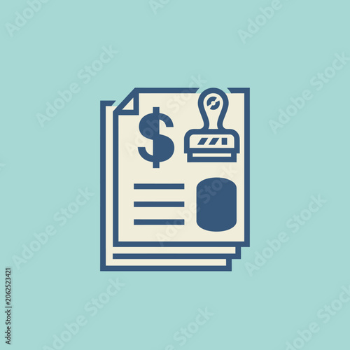 A flat icon of financial documents with a dollar sign