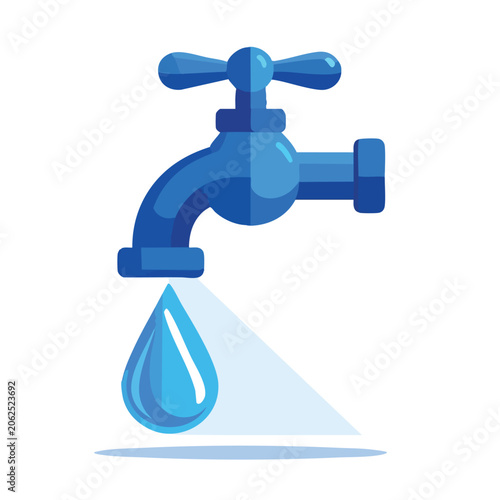 Blue faucet illustration with a single falling water drop icon.