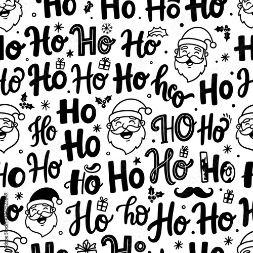 A festive seamless pattern with holiday icons and text