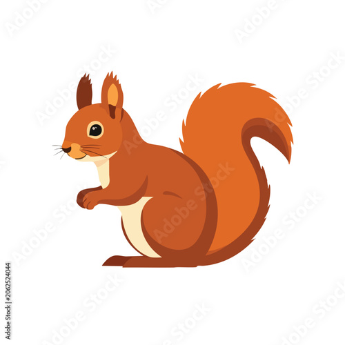 Cute Cartoon Squirrel Illustration Sitting Isolated on White Background.