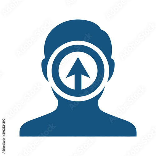 A blue silhouette icon of a person with an upward arrow