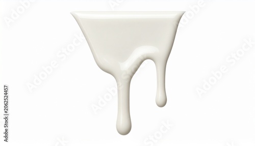 A smooth texture of white liquid cosmetic cream dripping down on a clean white background for beauty and skincare advertising concepts.