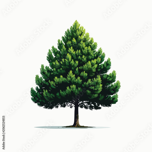 Isolated evergreen pine tree with dense green foliage.
