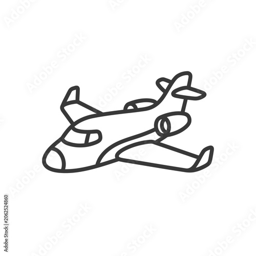 A simple black line drawing of a private jet airplane