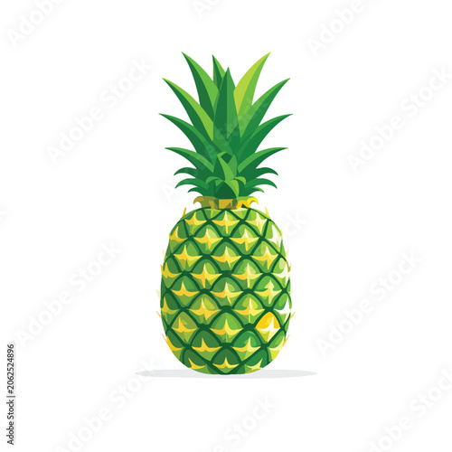 Fresh whole pineapple fruit with green leaves illustration.
