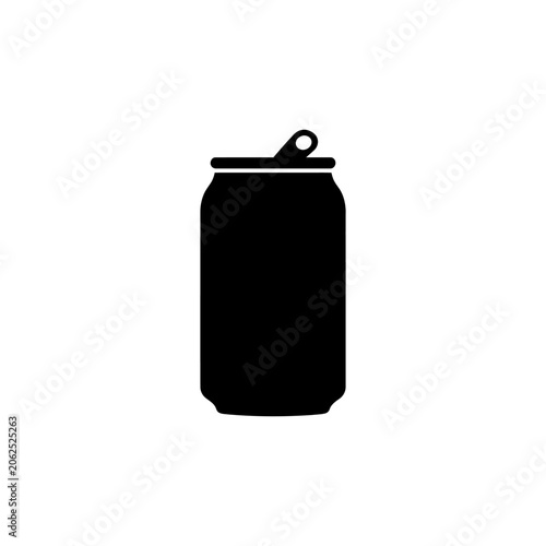 A black silhouette of an open beverage can isolated on white
