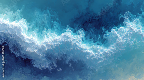 Abstract Blue Particle Landscape Background with Flowing Digital Dots and Wave Terrain