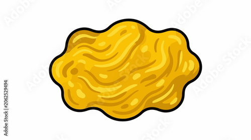 A vibrant yellow abstract shape with wavy lines