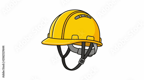 A yellow hard hat with a chin strap