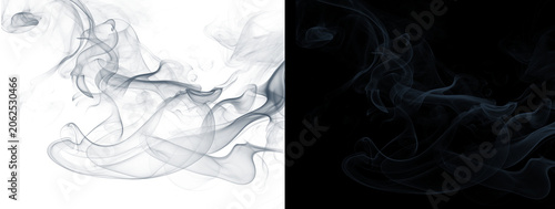 Glowing Blue Gray Vertical Smoke Column Ink Swirl Abstract on White and Black Background