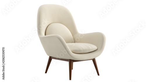 Fotografija Cream upholstered armchair with wooden legs