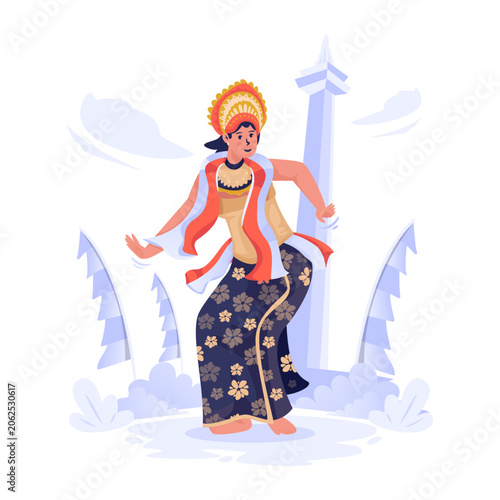 Indonesian Traditional Female Dancer Vector Illustration