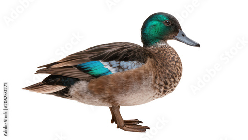 Tableau sur toile Mallard duck with iridescent green head and blue speculum